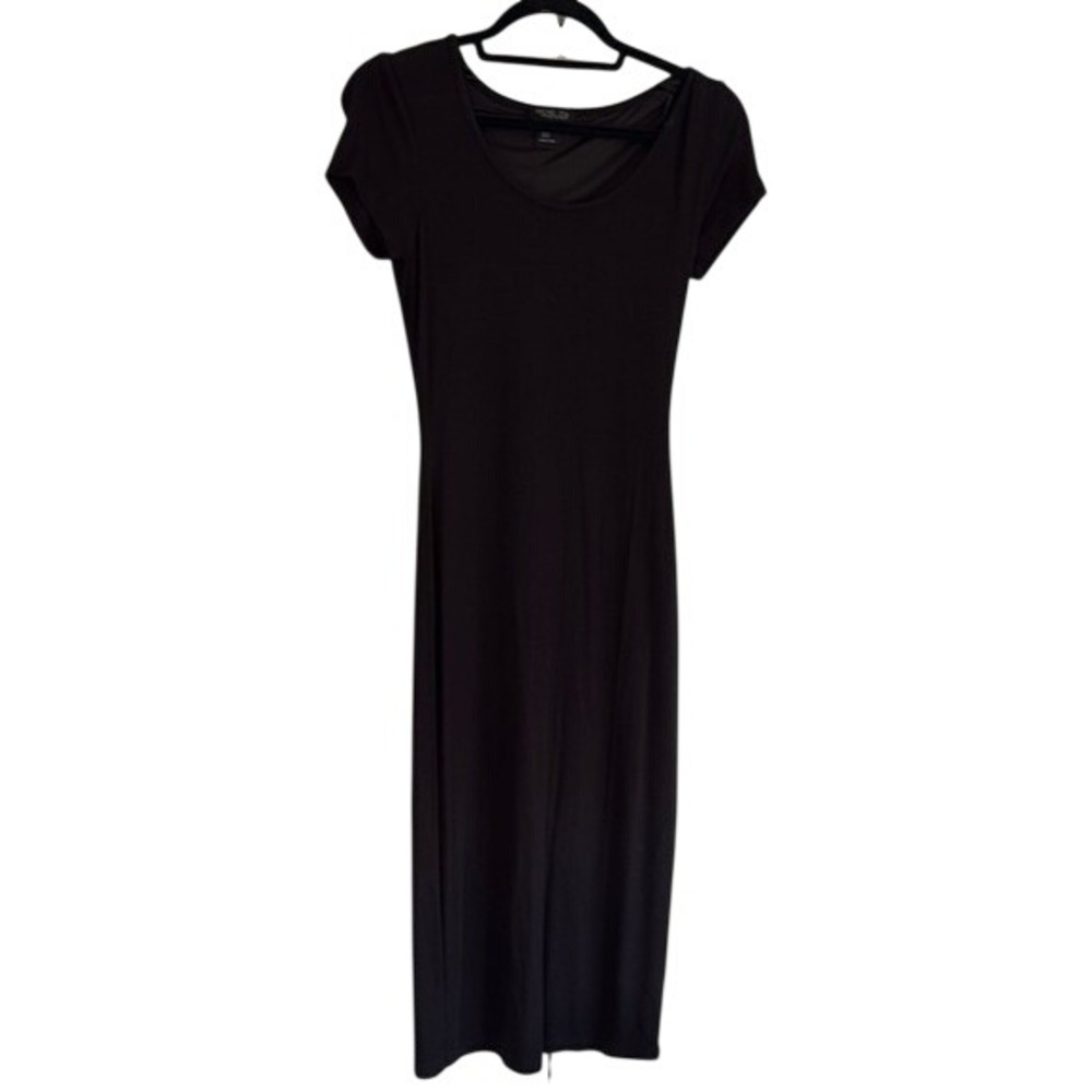 Rachel Zoe Black Ribbed Scoop Neck Short Sleeve Bodycon Midi Dress XS